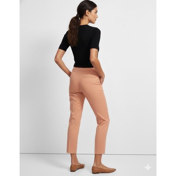 NWT Theory Treeca Pull On in Pink Melon Eco Crunch Linen Stretch Ankle Pants 6 - Picture 2 of 7